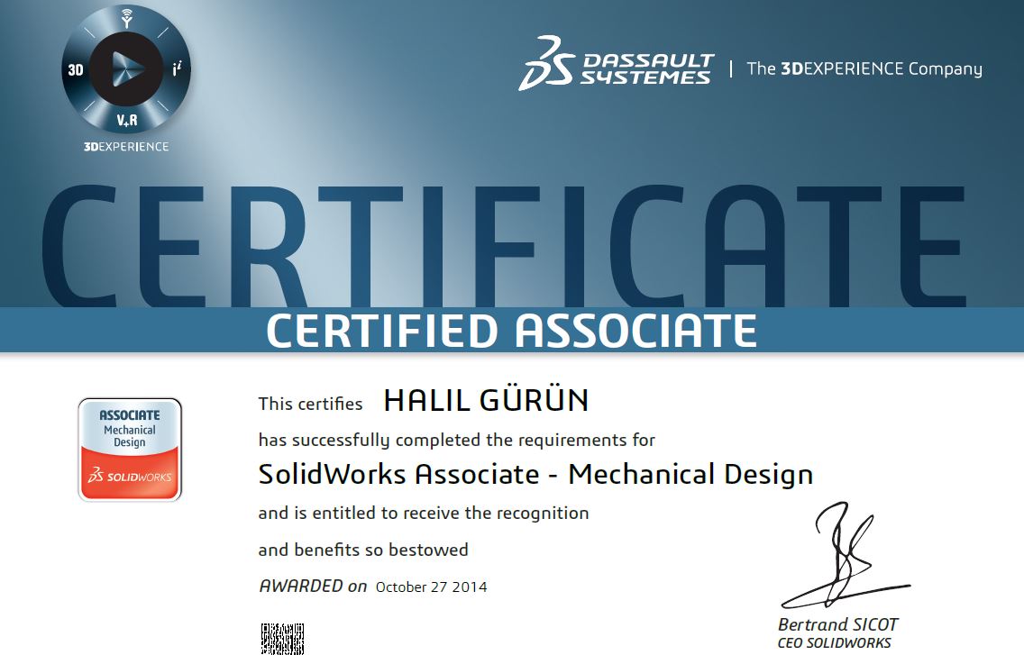 Halil Gürün Solidworks sertifika